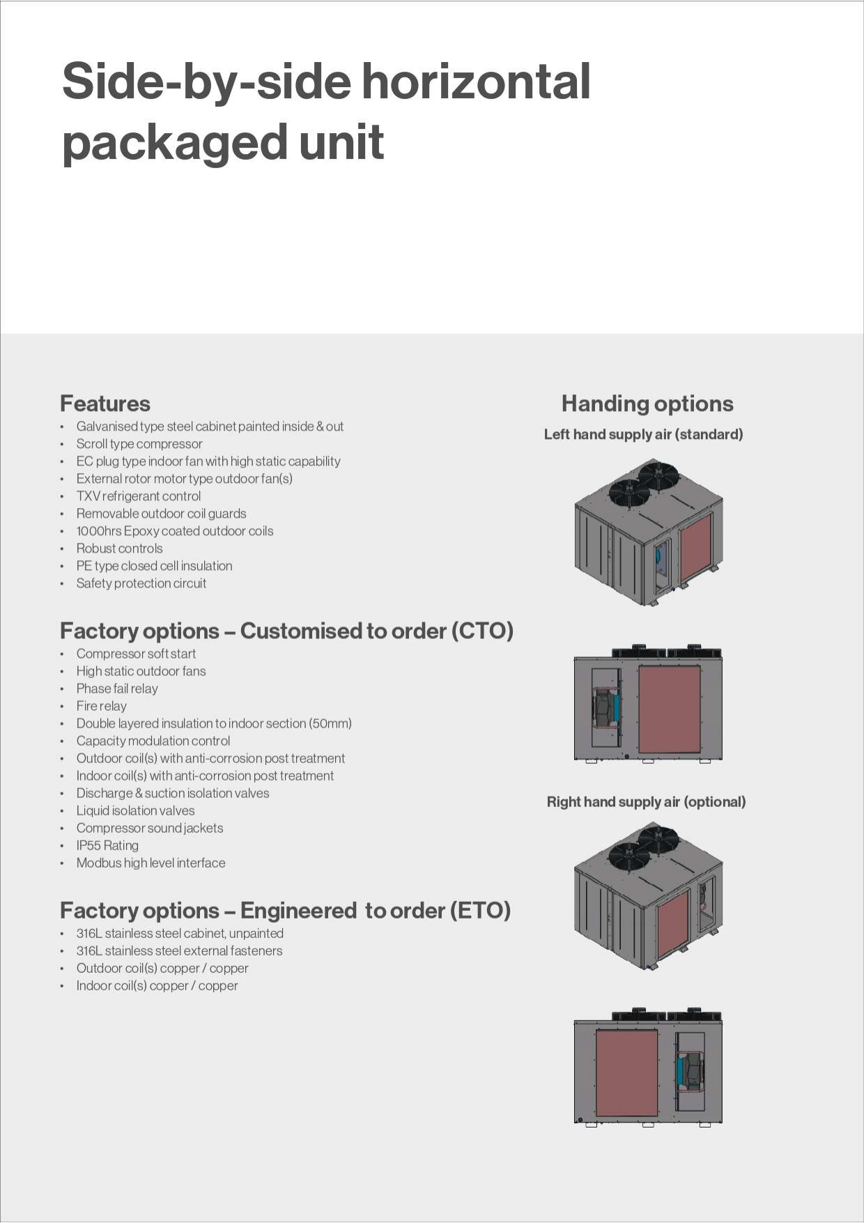Side-by-side horizontal packaged unit feature page